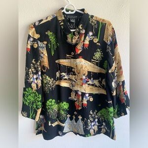 Citron Santa Monica Asian Inspired Black Silk Top Women’s Size Small Button Up